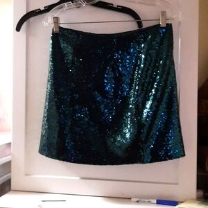 NWT sexy Gorgous green sequin mini skirt elastic waist size small, Party Skirt